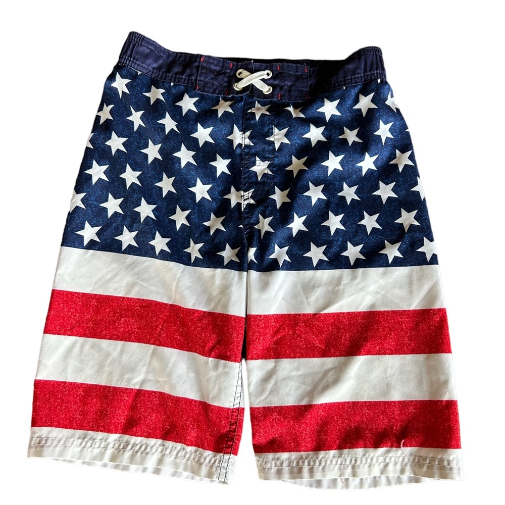 Cat and Jack USA flag swim trunks 12/14